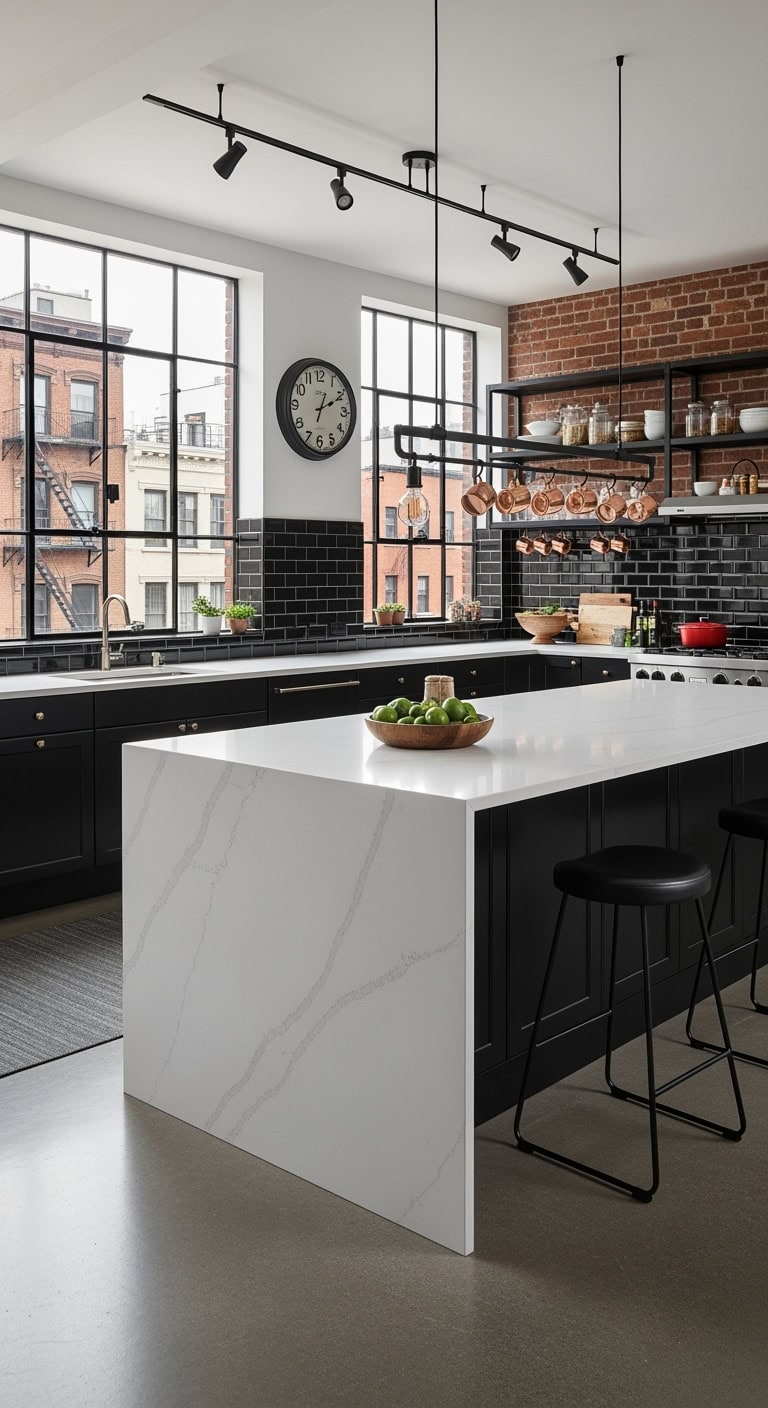industrial white quartz kitchen