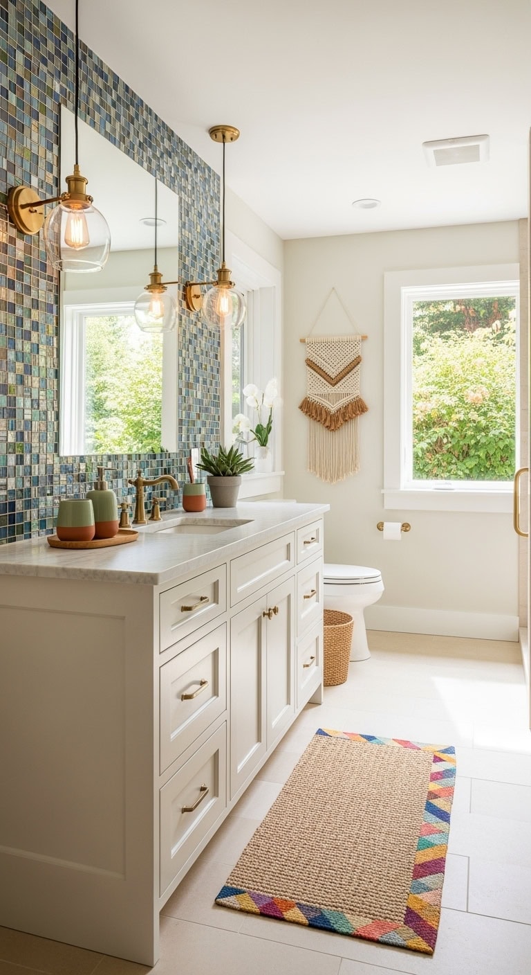 ivory bathroom with mosaic