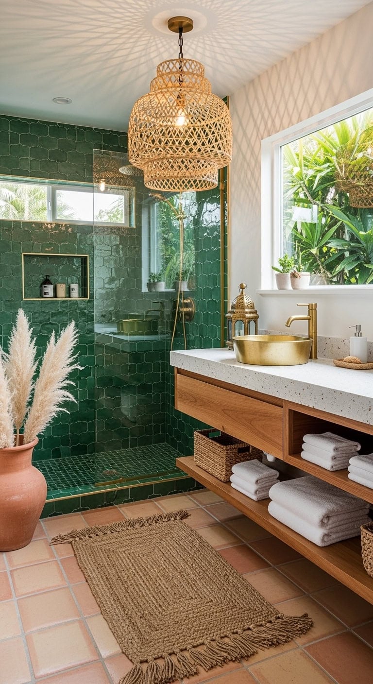 jade tiles with rattan