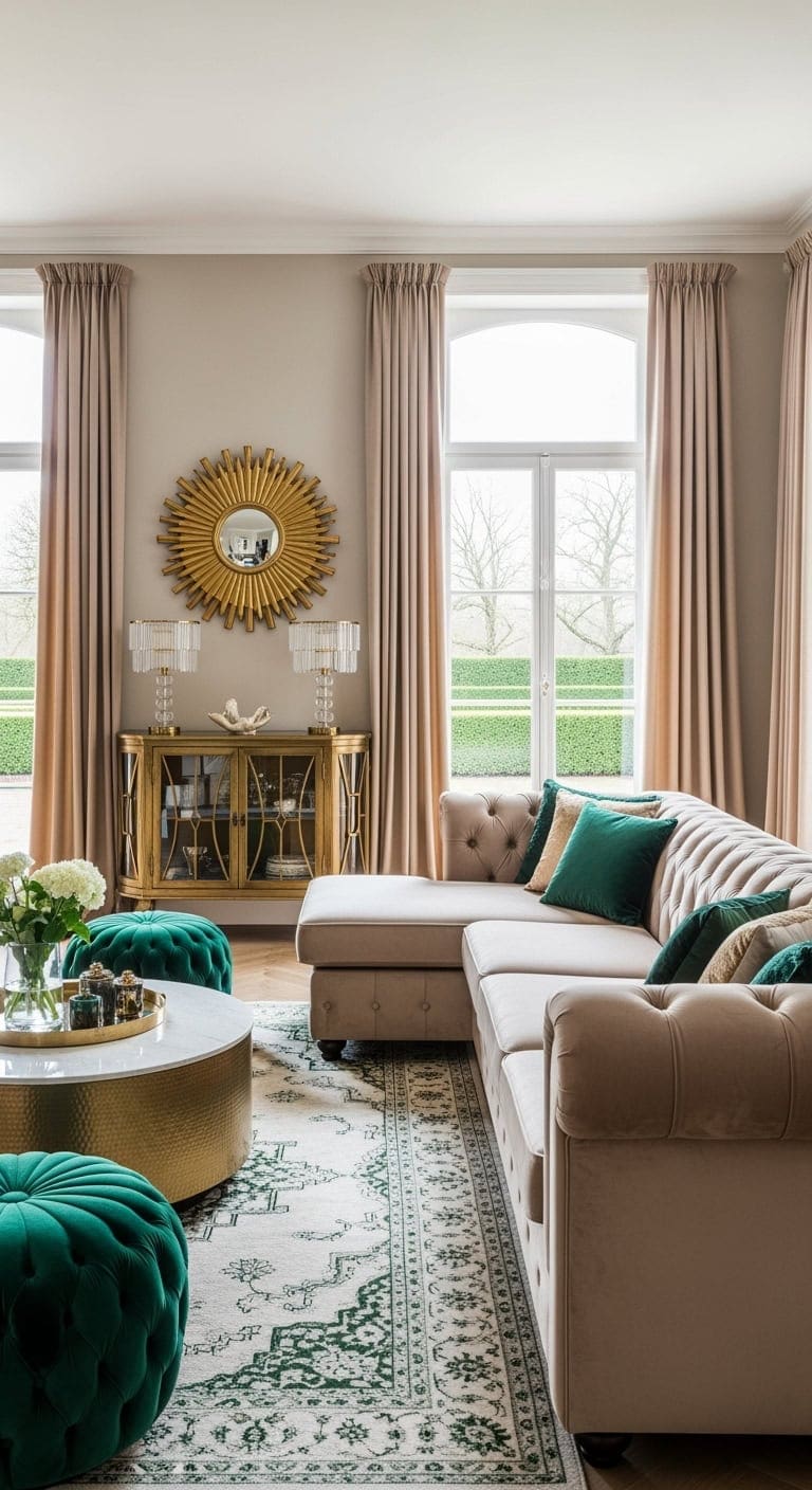 jewel toned emerald luxe living