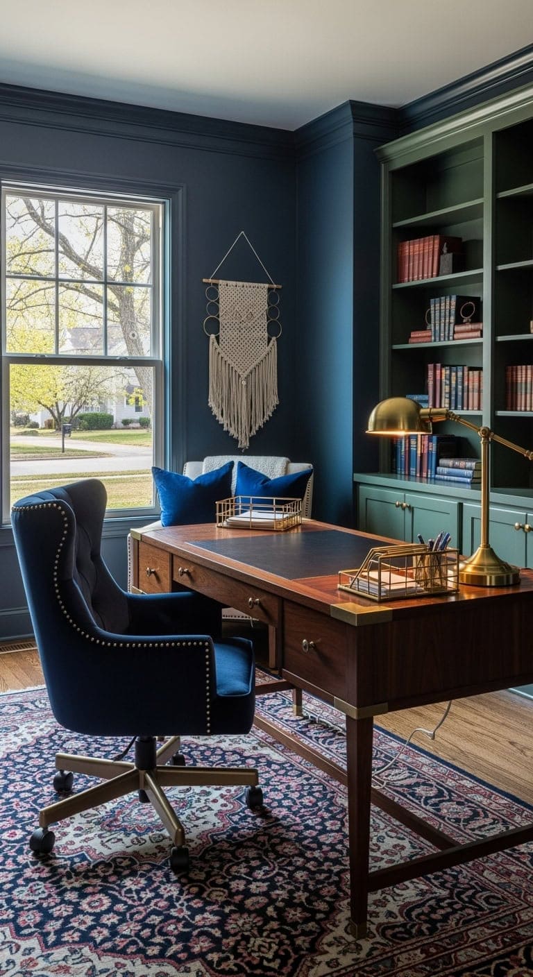 jewel toned luxe brass workspace