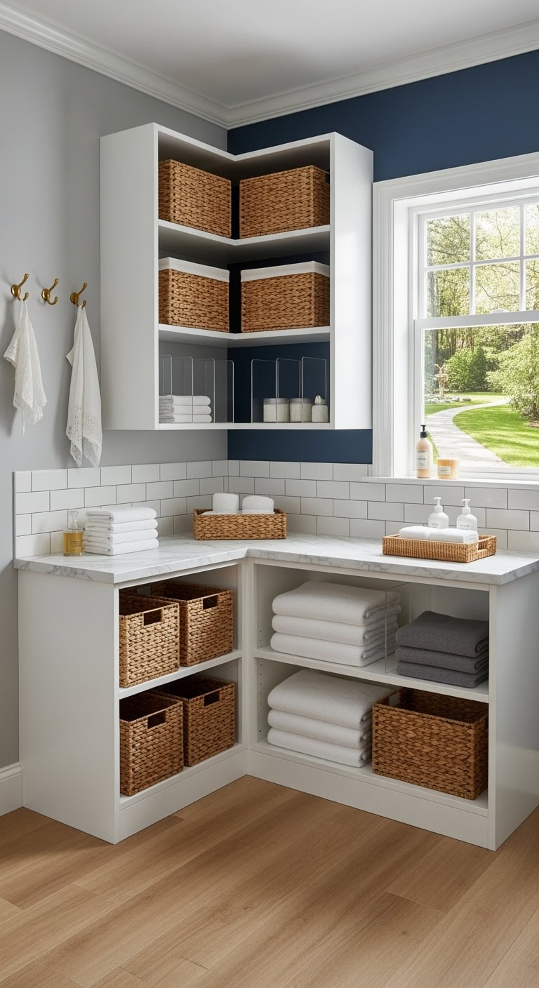 l shaped corner shelving setup