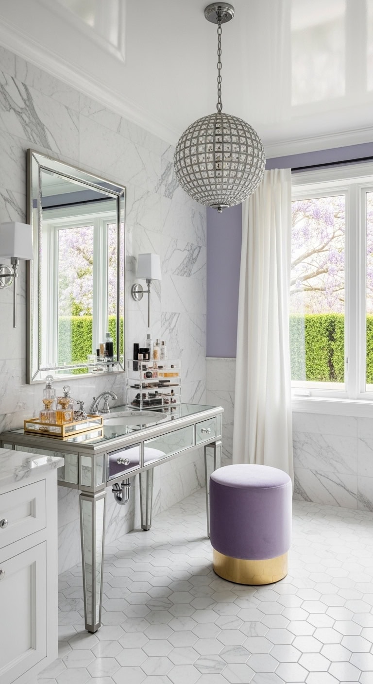 lavender glam mirrored vanity vibe