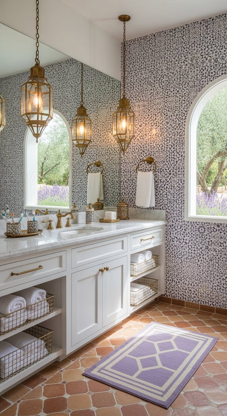 lavender moroccan spa inspired bathroom