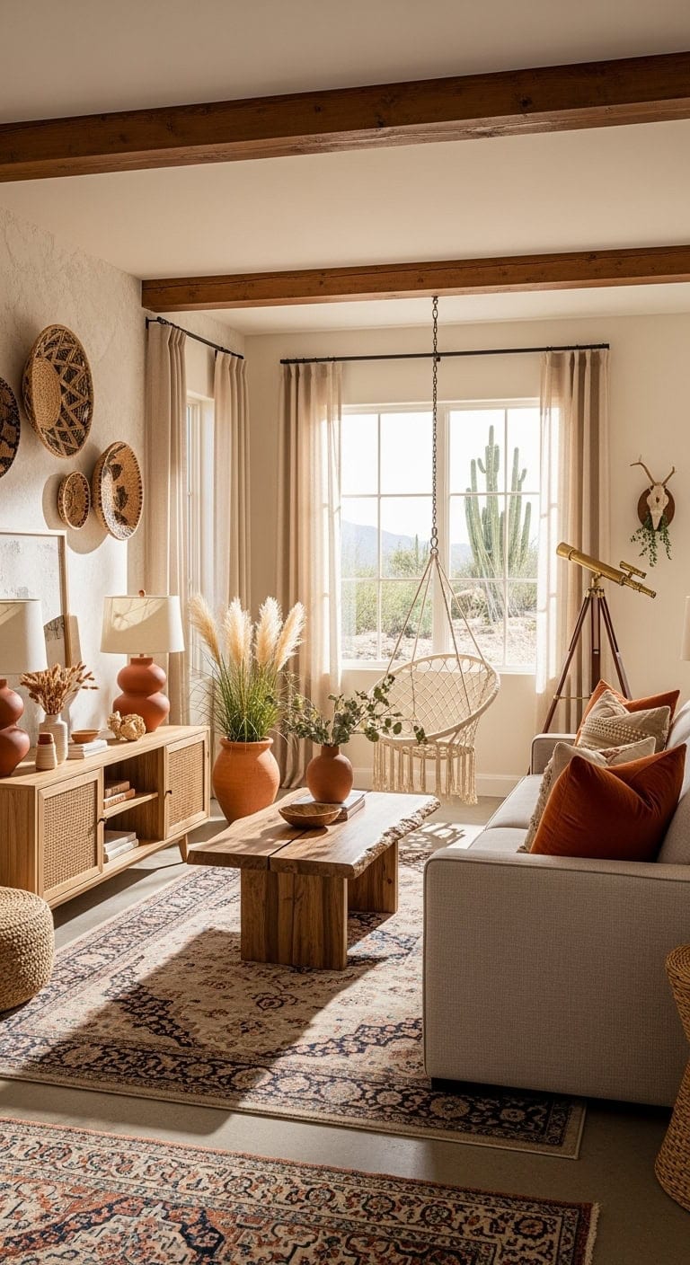 layered beige boho with terracotta