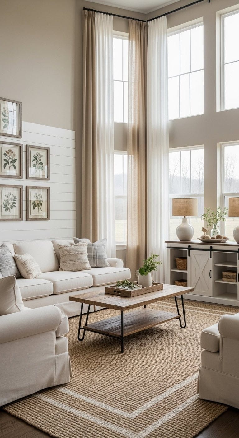 layered beige farmhouse livingroom