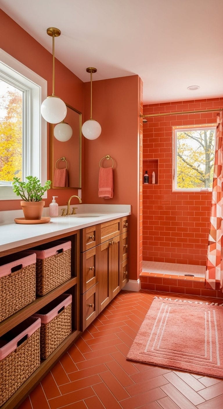 layered burnt orange bathroom palette