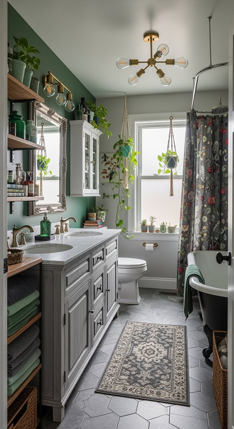 layered grays with greens