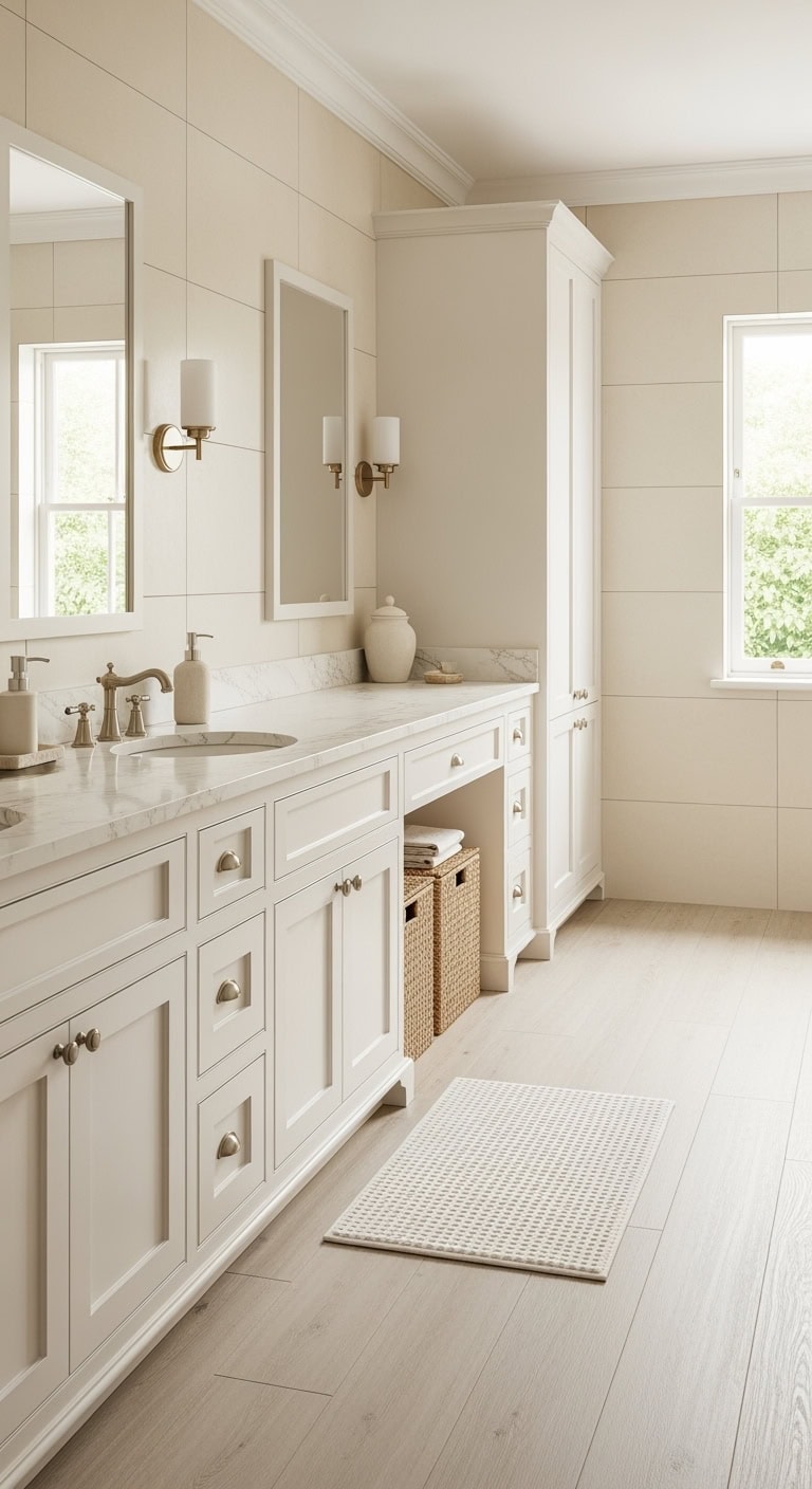 layered ivory bathroom styling