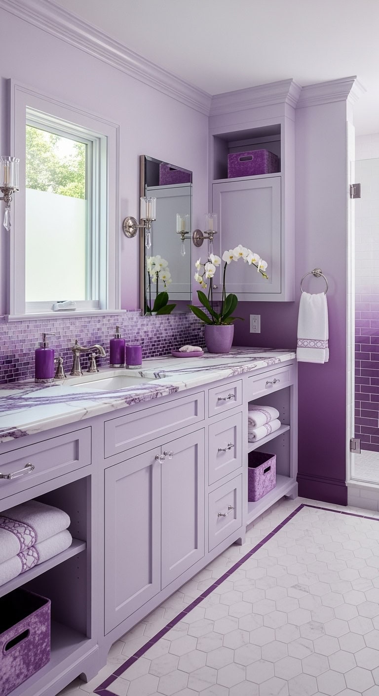 layered lilac bathroom palette