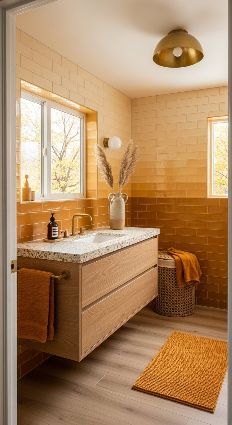layered mustard toned bathroom design