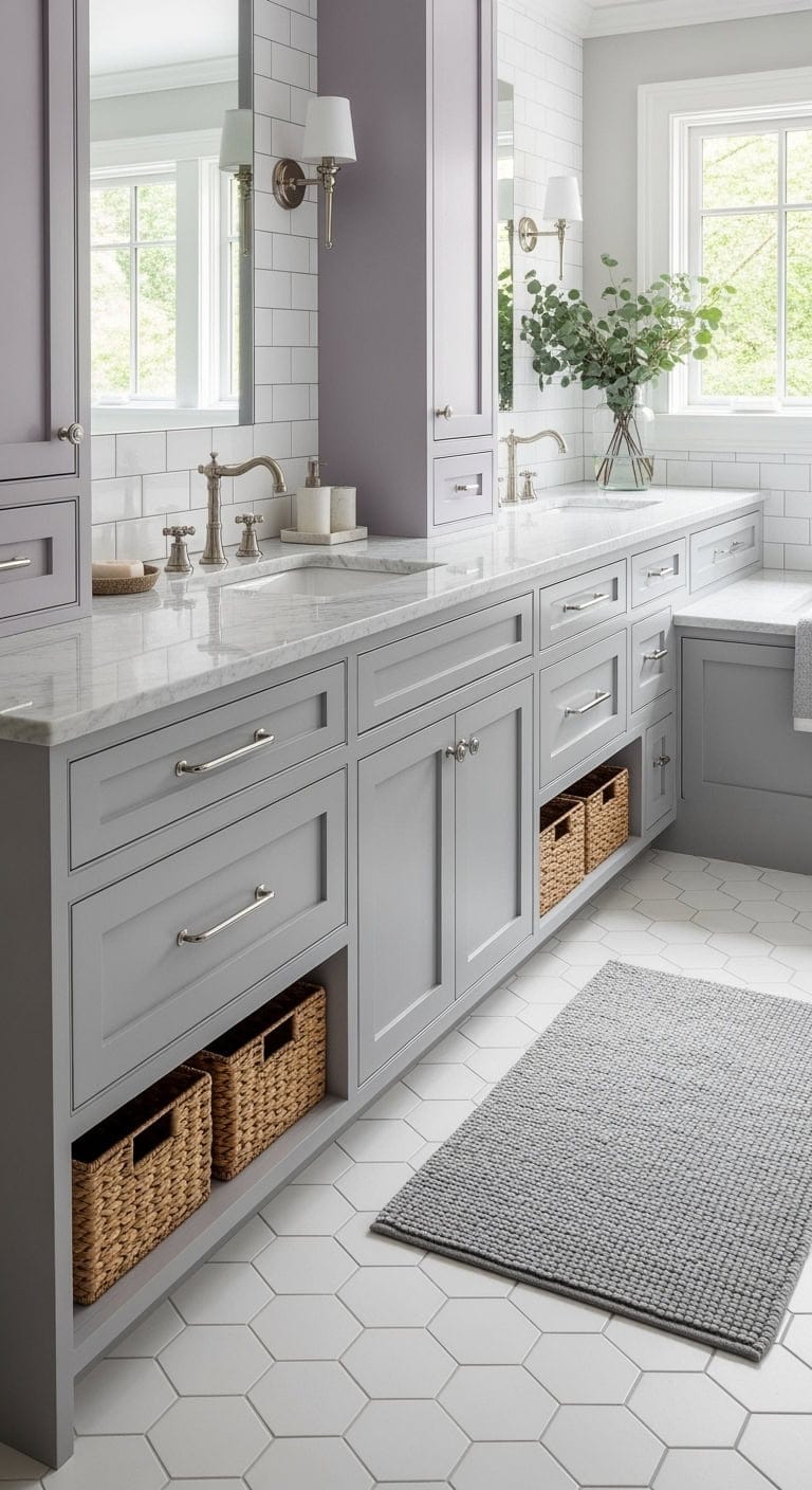 lilac and gray cabinetry