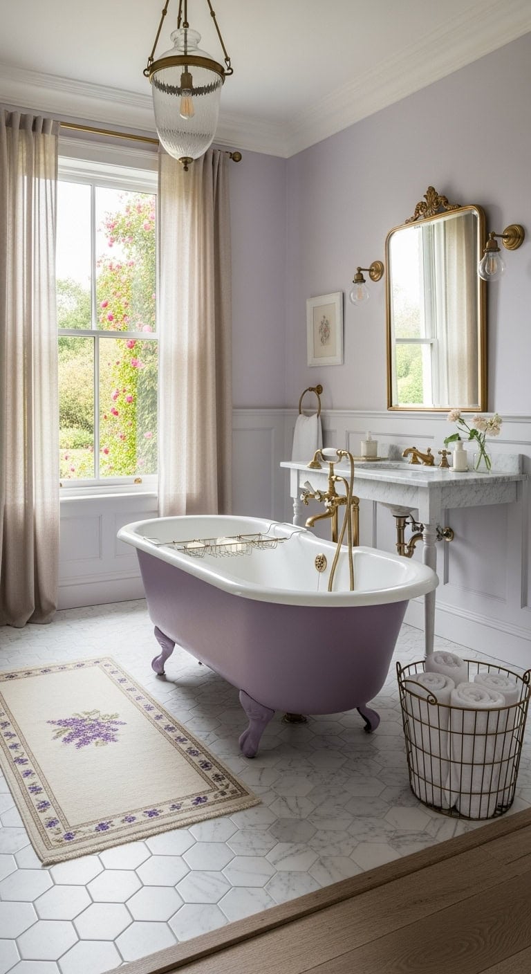 lilac clawfoot brass accents