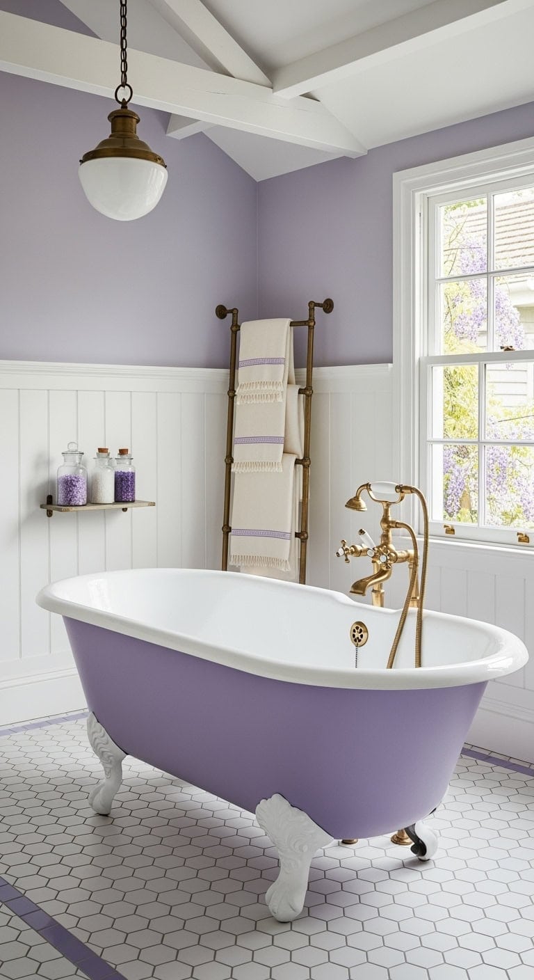 lilac clawfoot tub aesthetic