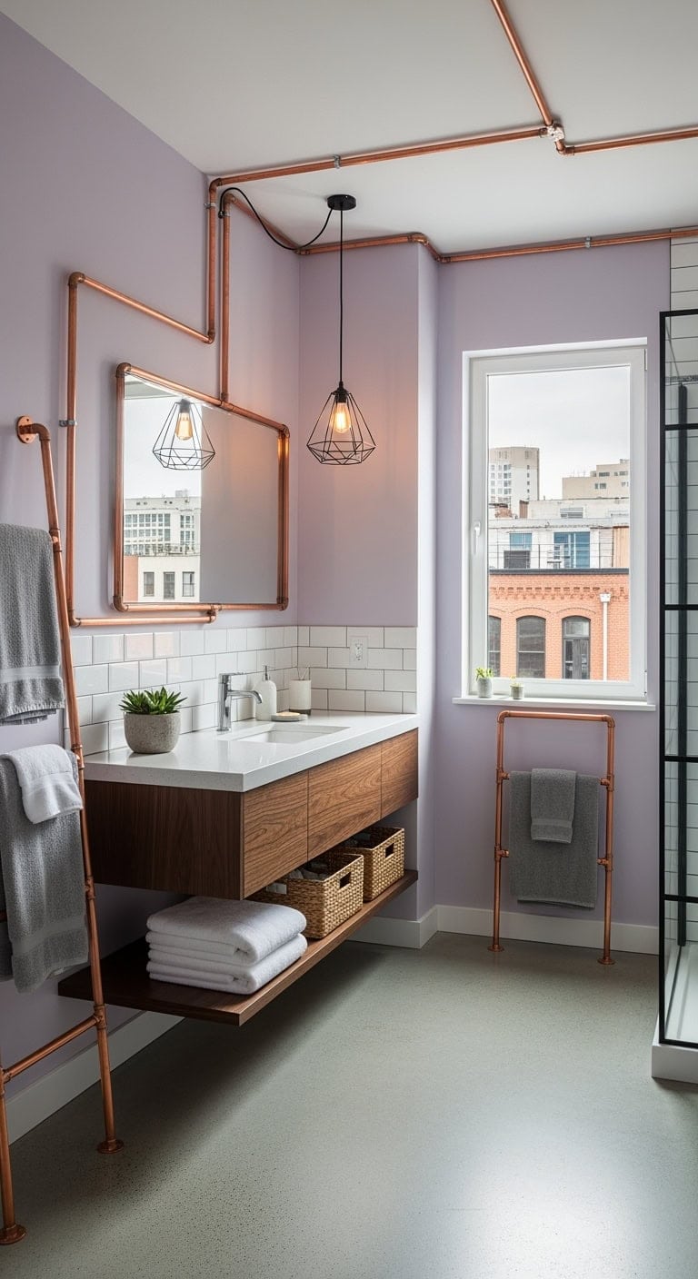 lilac industrial romantic bathroom