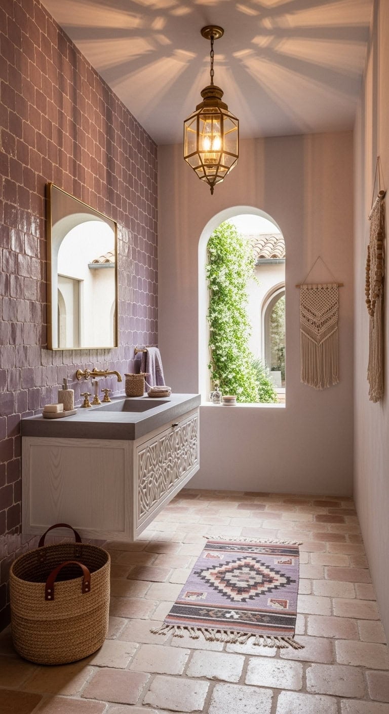 lilac moroccan textured bathroom