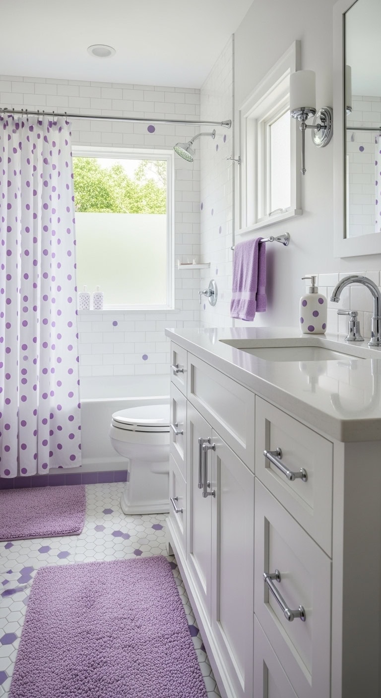 lilac polka dot bathroom