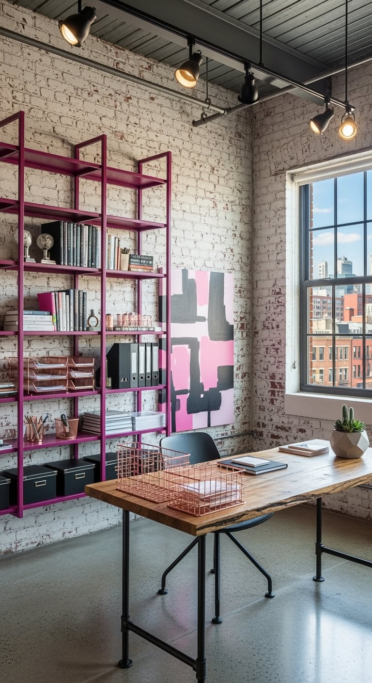 magenta industrial exposed brick