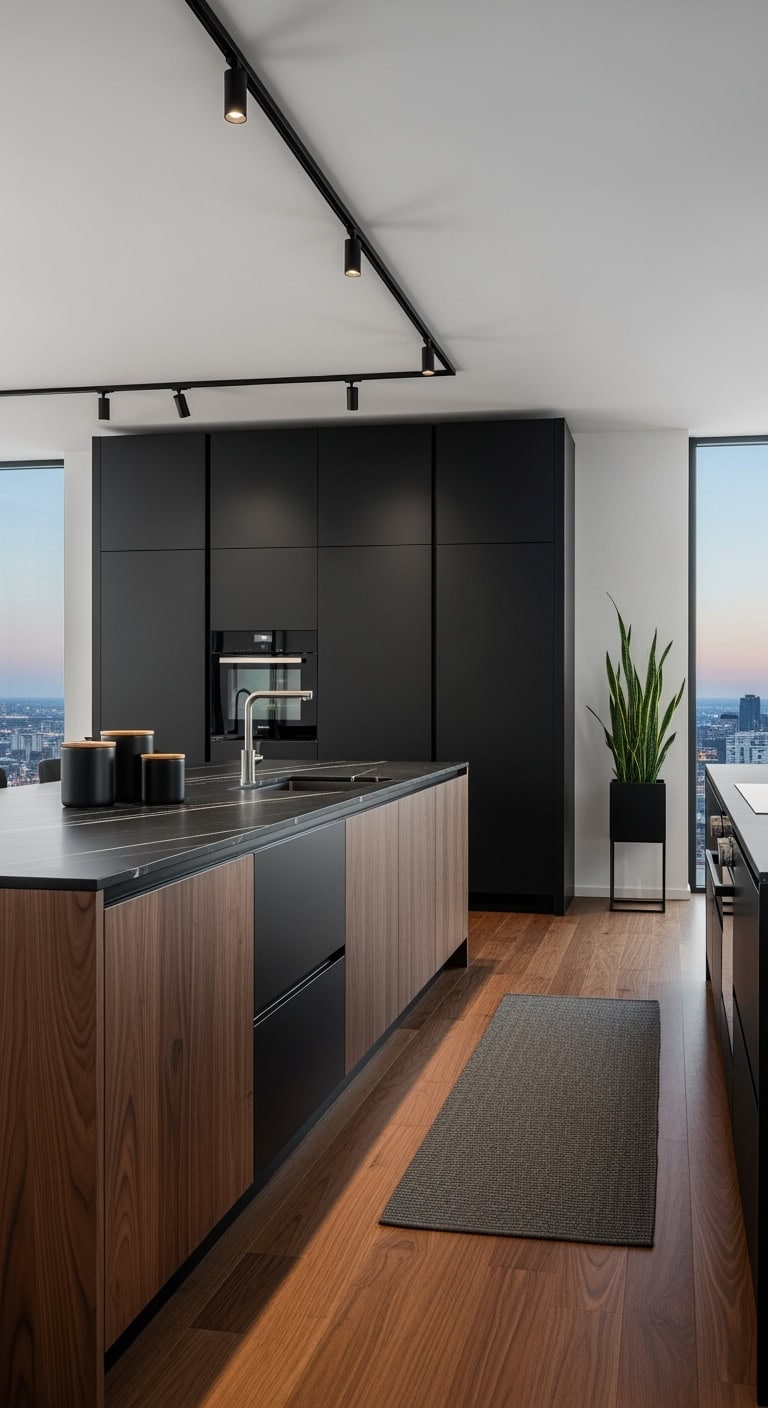 matte black handleless kitchen
