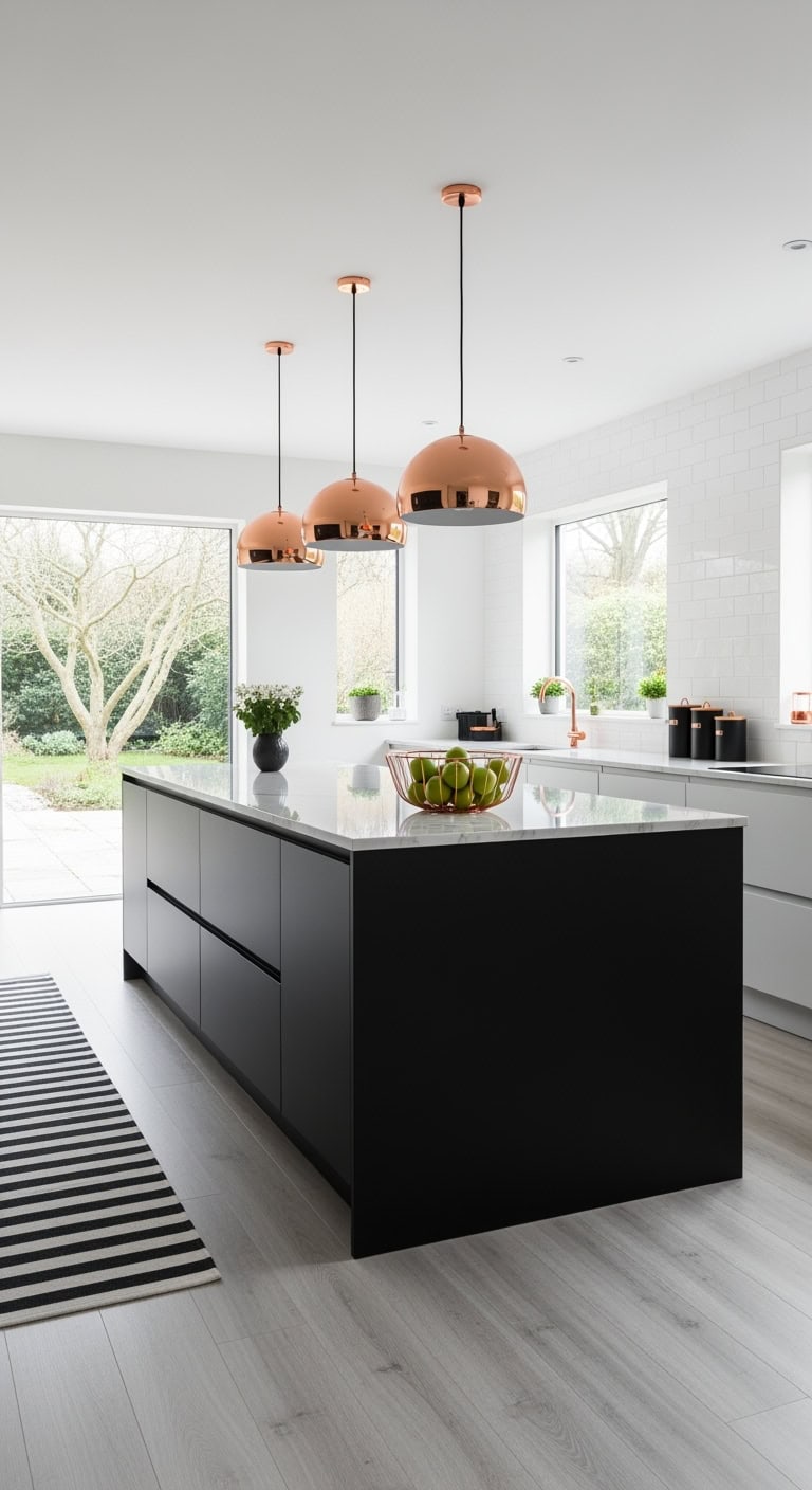 matte black island copper lights