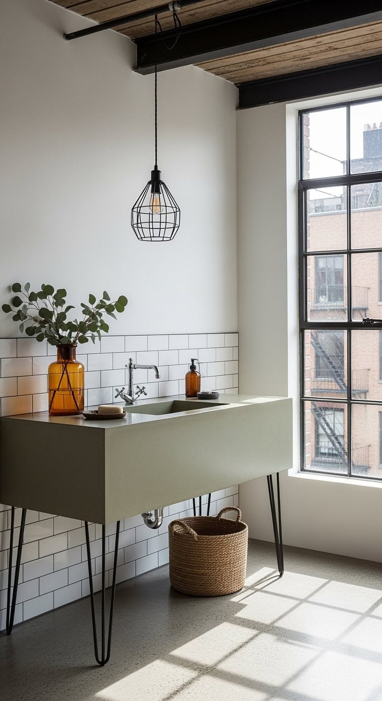 matte olive industrial bathroom vanity
