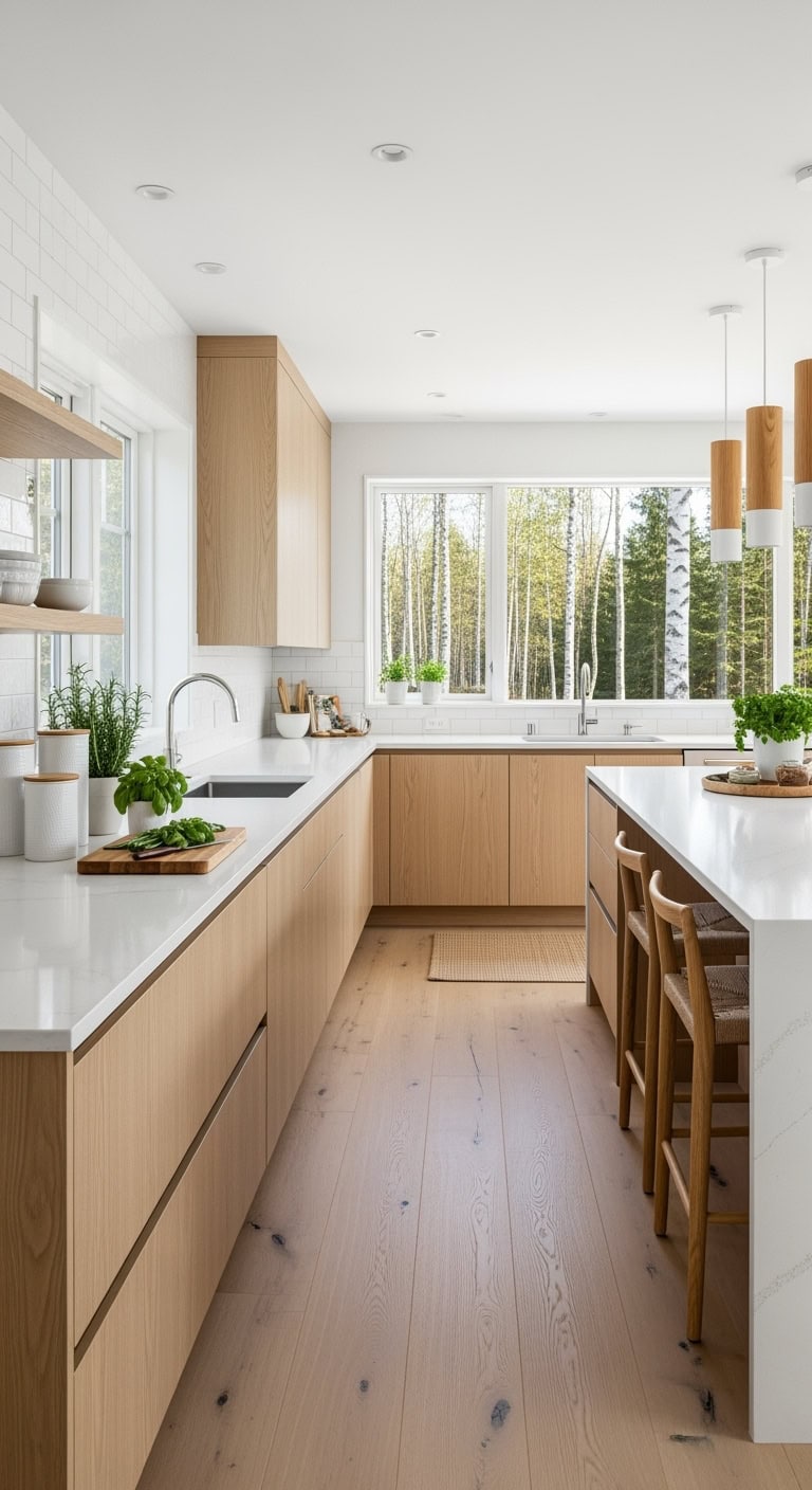 matte white quartz natural wood