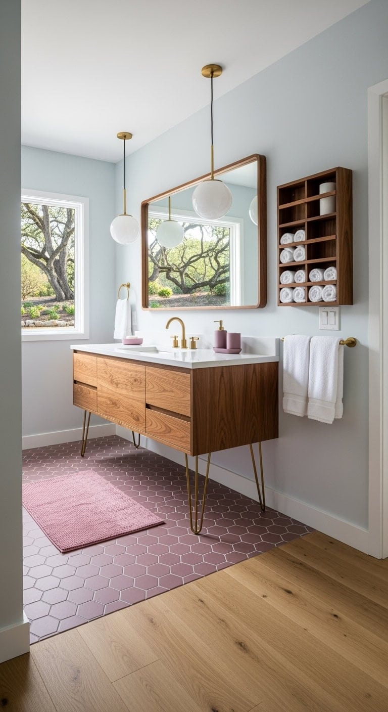 mauve hexagon walnut vanity