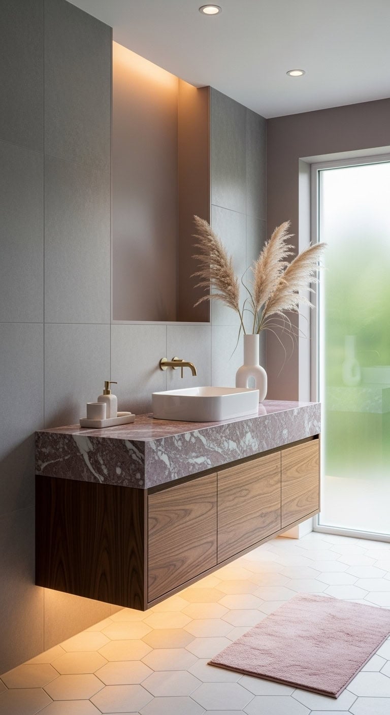 mauve marble floating vanity