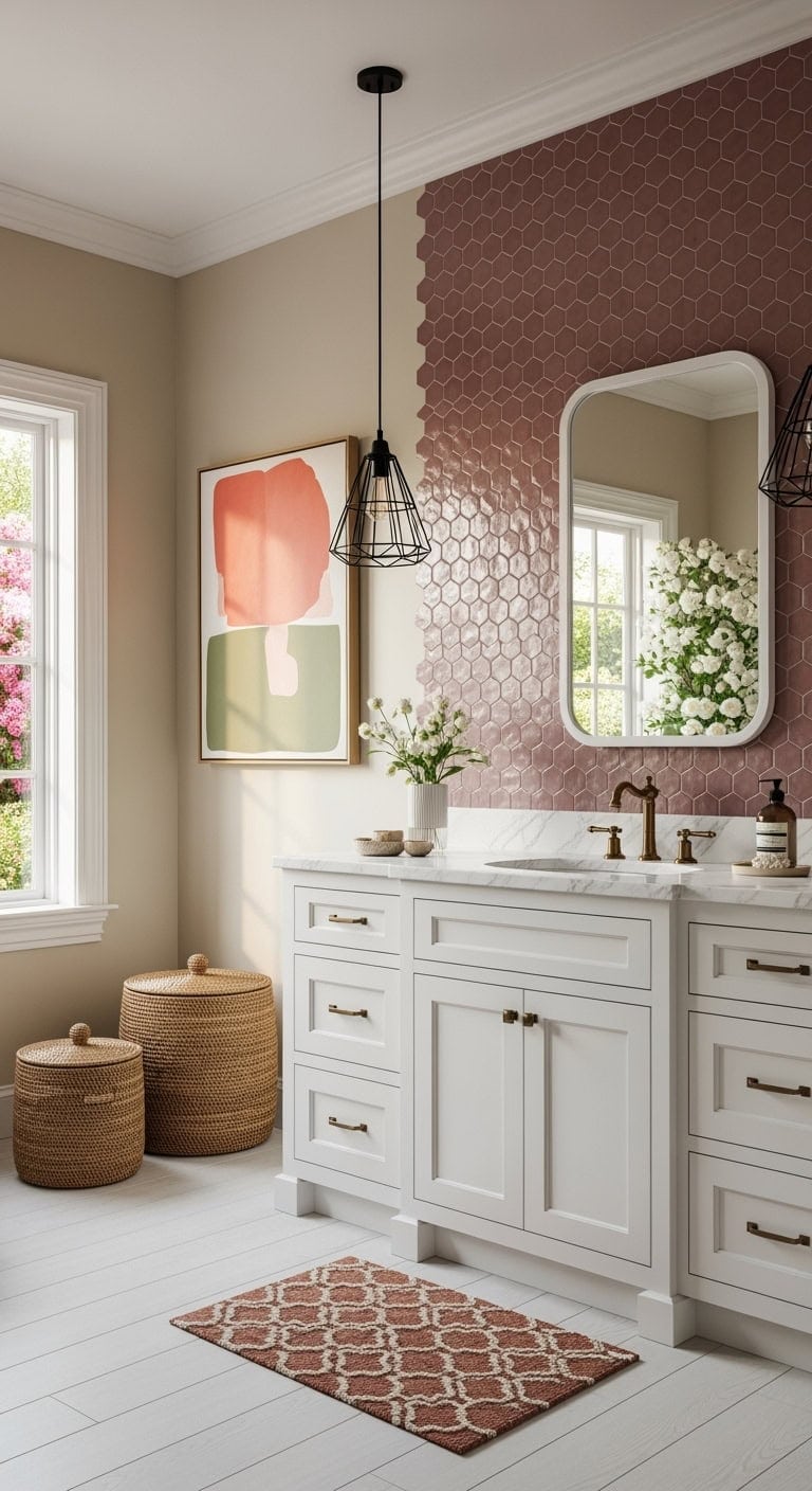 mauve mosaic art bathroom