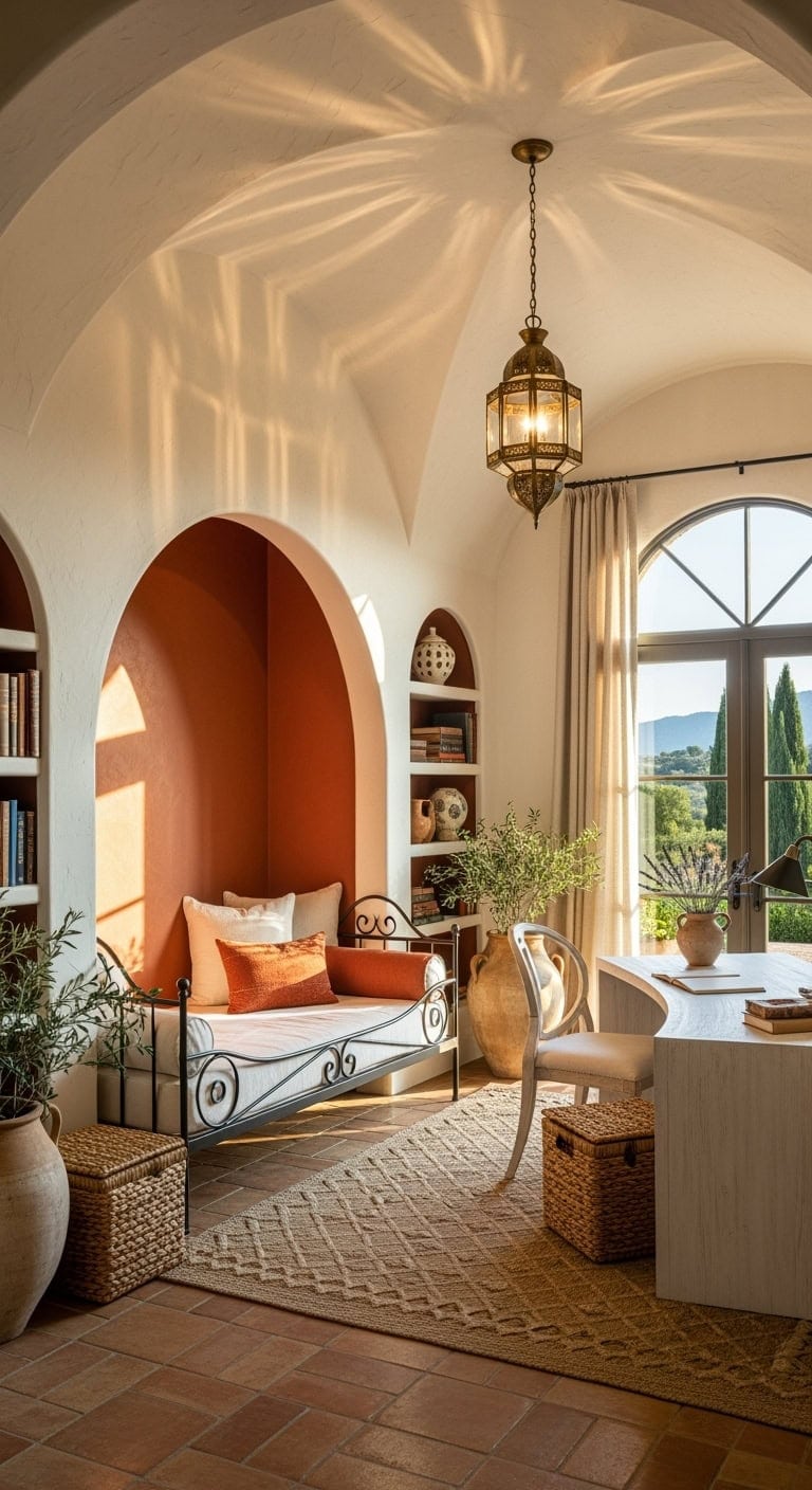 mediterranean arched villa workspace