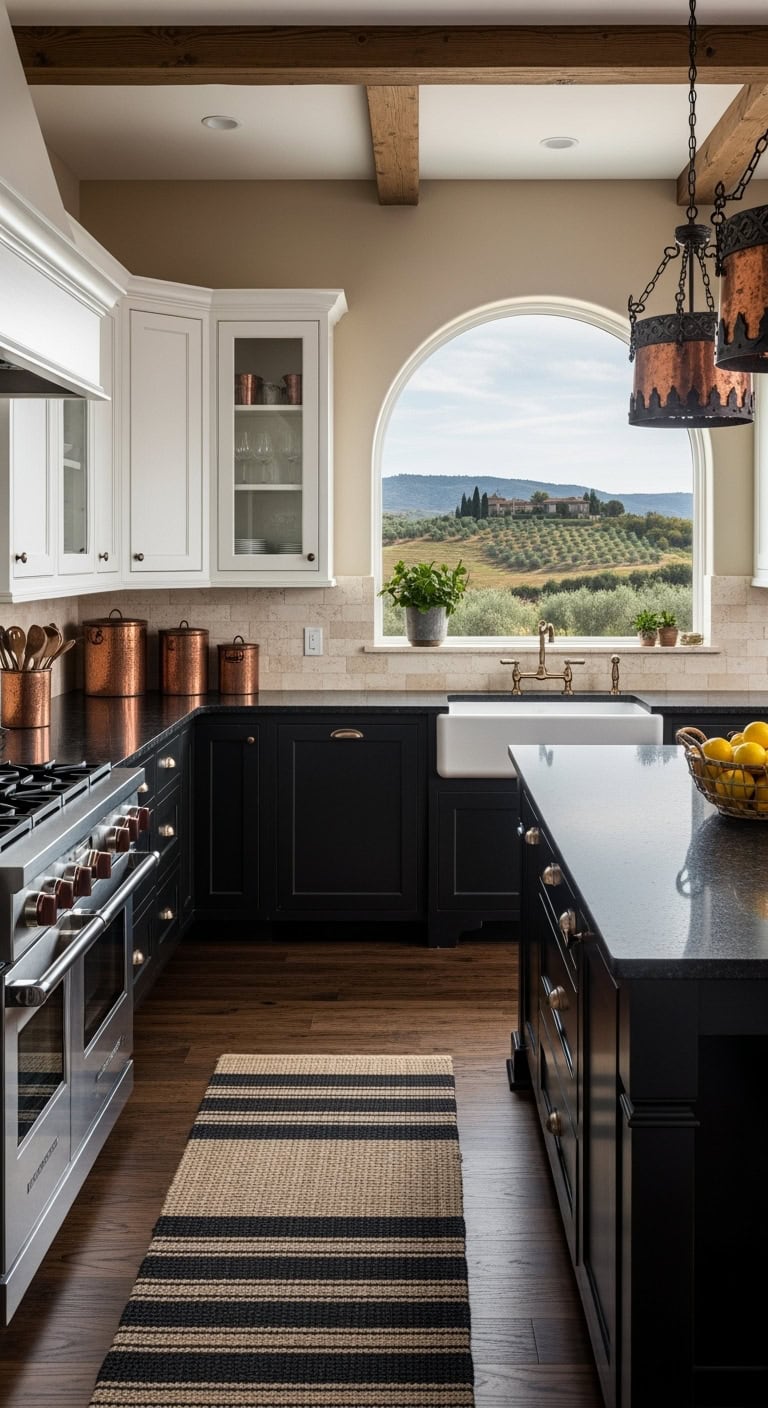 mediterranean black stone kitchen