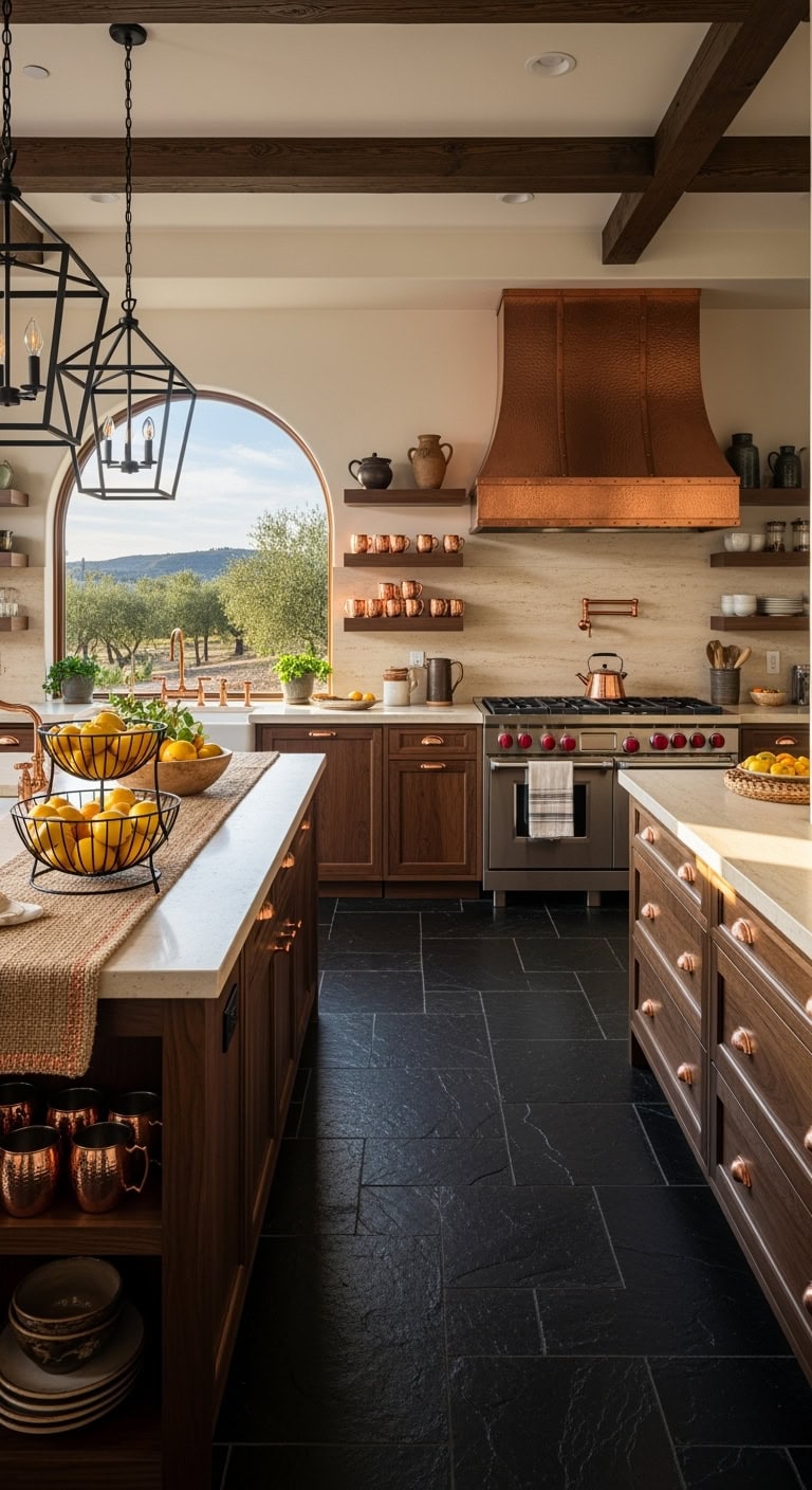 mediterranean black stone kitchen