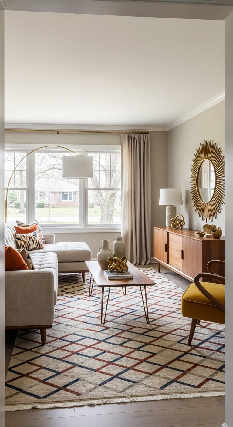 mid century beige walnut geometric