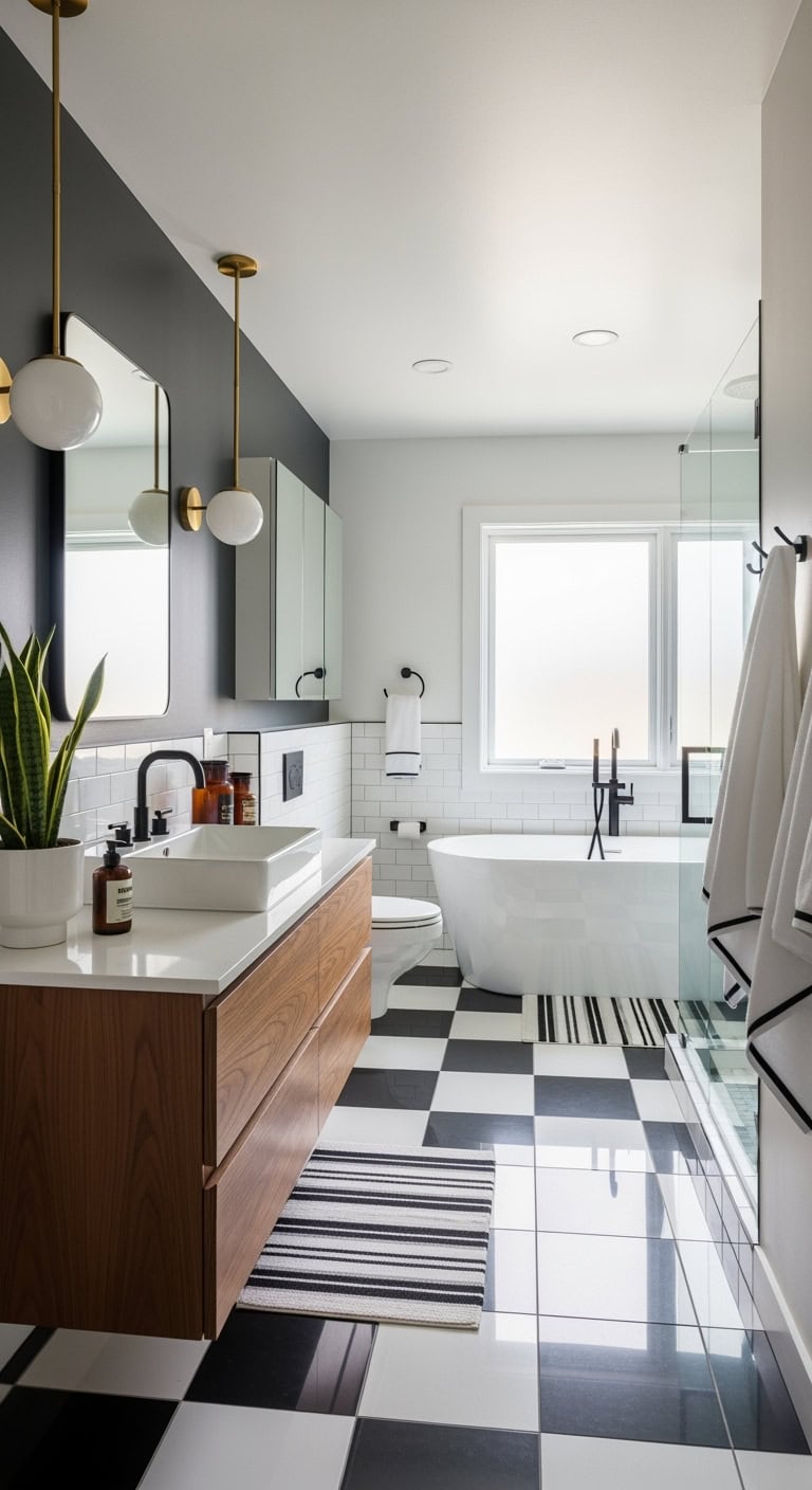 mid century checkerboard floating vanity