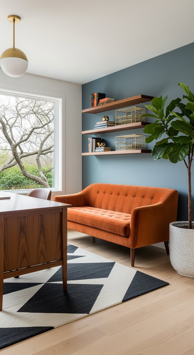 mid century walnut and orange