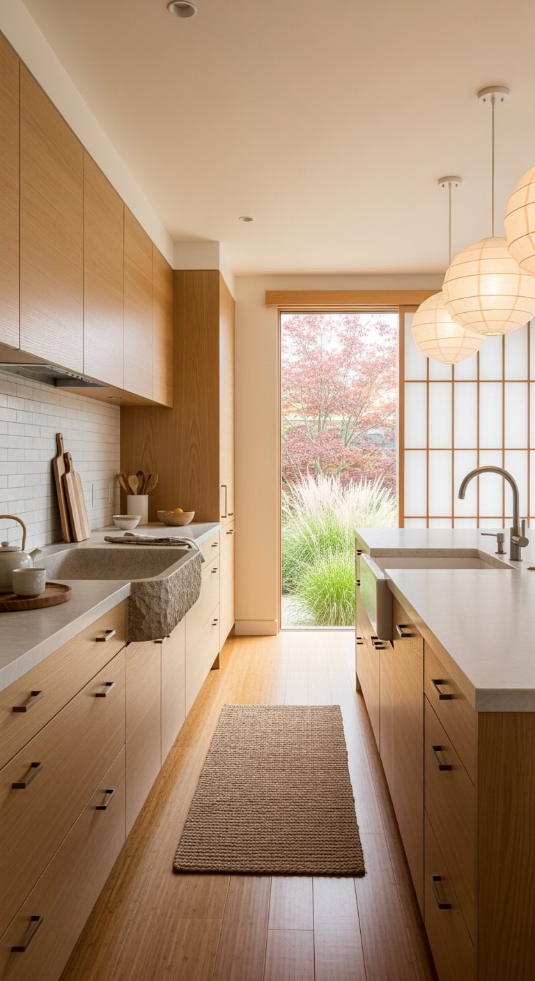 minimal japanese oak kitchen