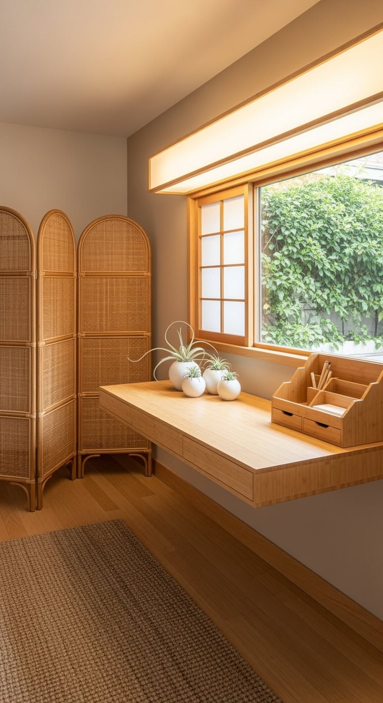 minimalist bamboo zen workspace
