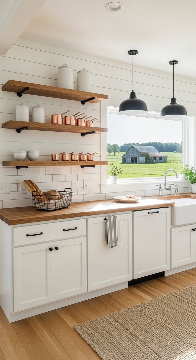 minimalist black bracketed rustic shelves