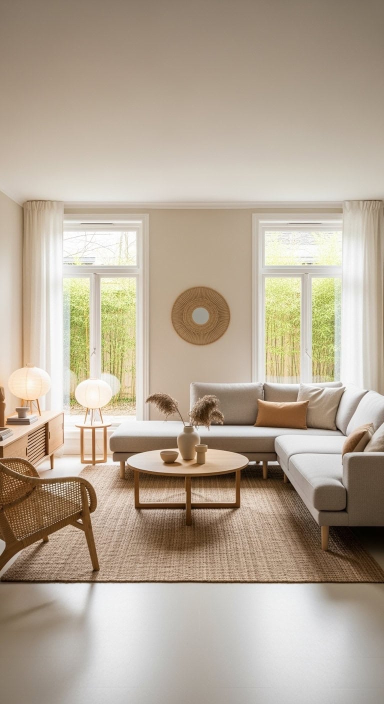 minimalist japandi beige living room
