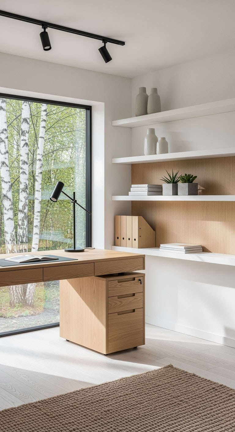 minimalist light wood scandinavian workspace
