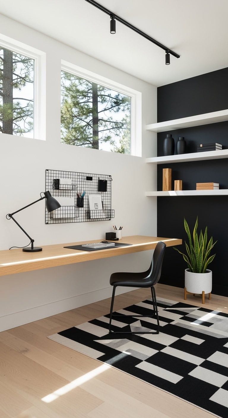 minimalist scandinavian black white workspace