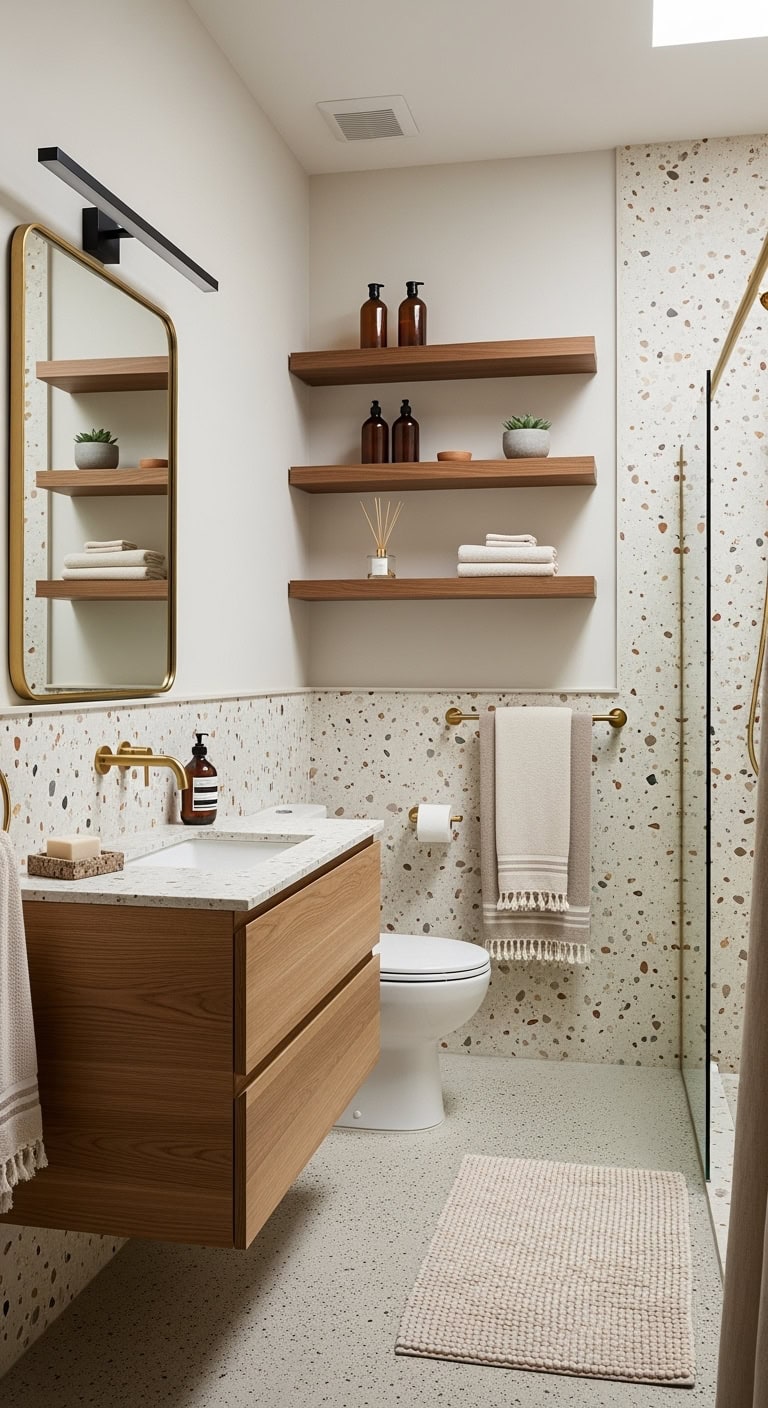 minimalist terrazzo bathroom styling