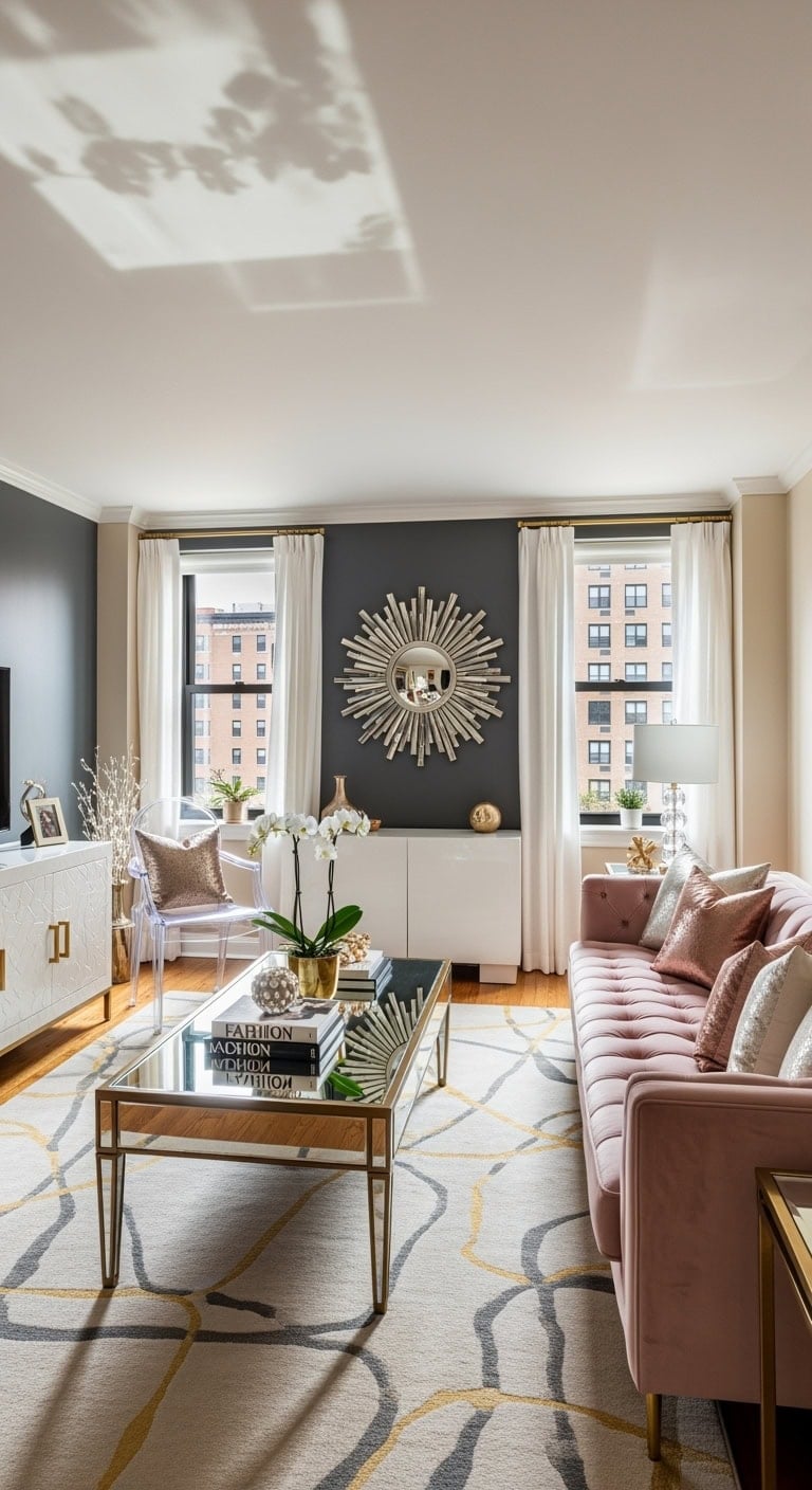 mirrored metallic old hollywood glamour