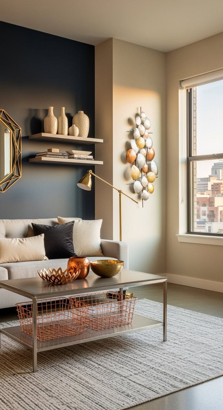 mixed metal layered living room