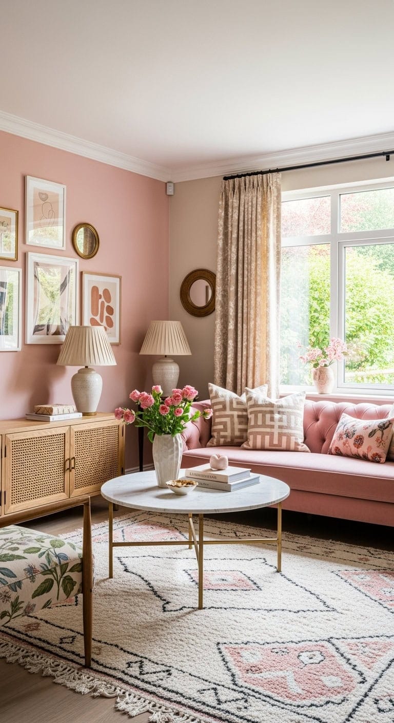 mixed pink and beige patterns