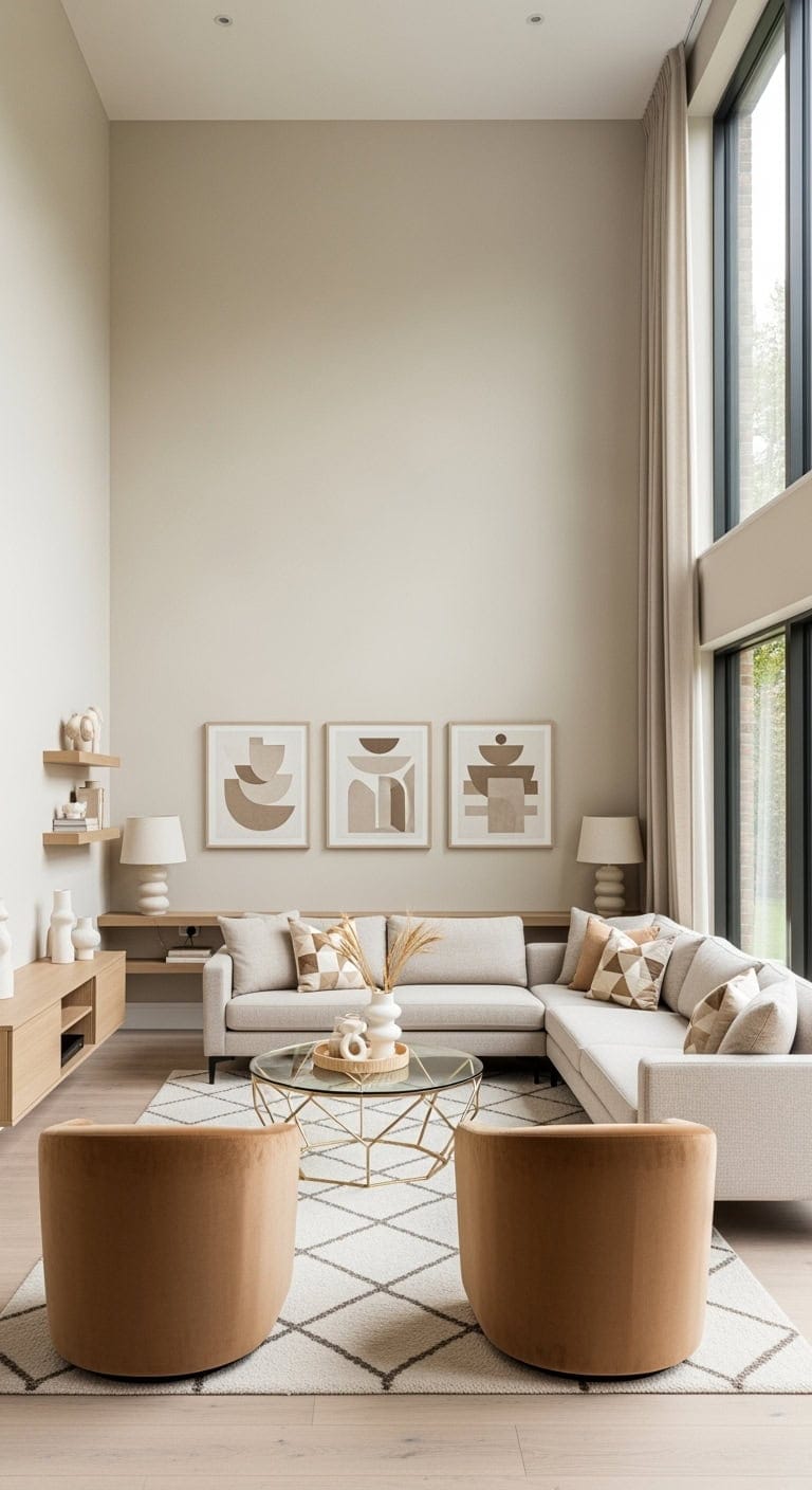 monochromatic beige geometric layers