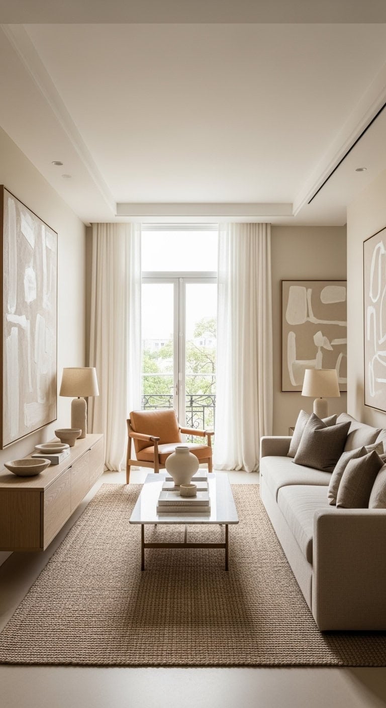 monochromatic beige minimalist livingroom