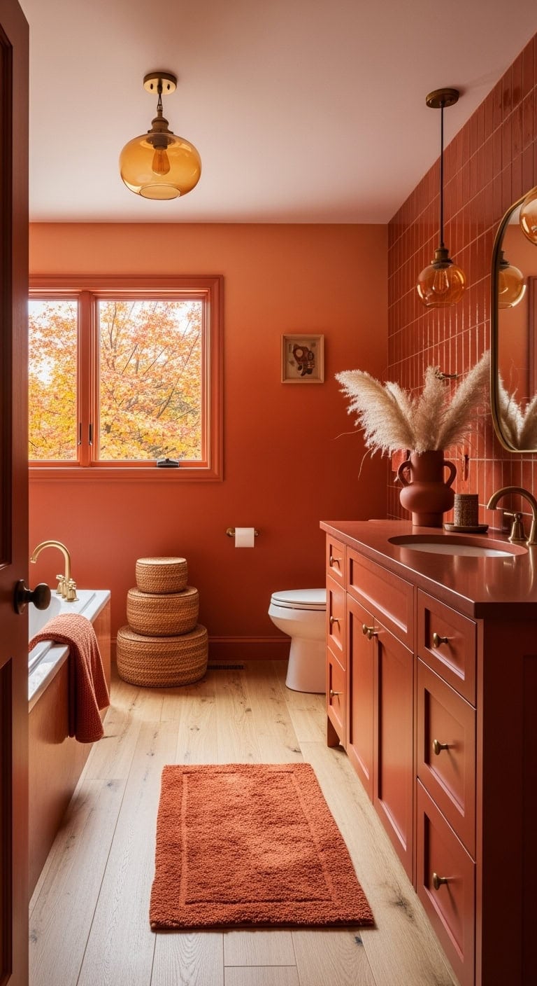 monochromatic burnt orange bathroom decor
