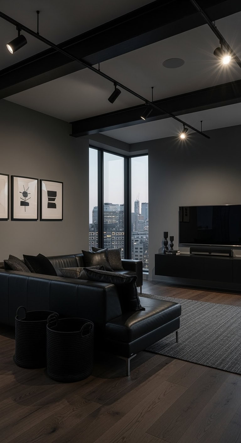 monochrome black dramatic livingroom