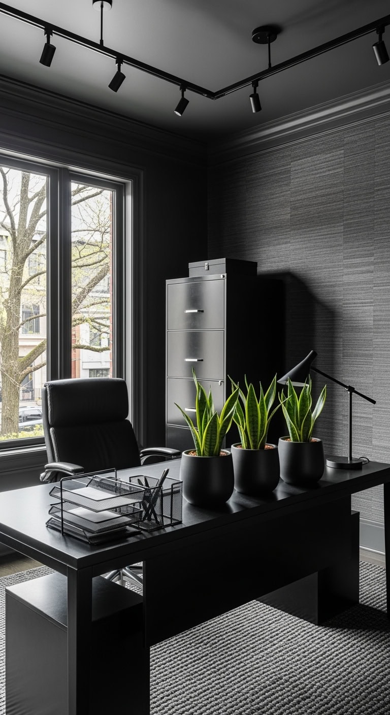 moody all black textured workspace